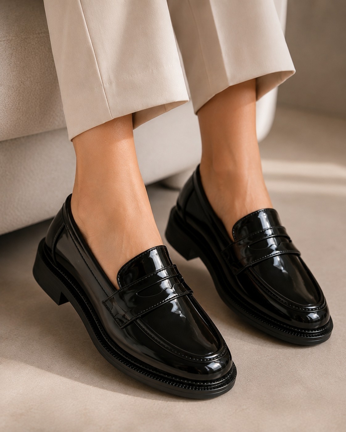 Zenora Shoes Kadın Loafer Makosen Casual Günlük Ayakkabı Şık ve Rahat Rugan Siyah Ayakkabı