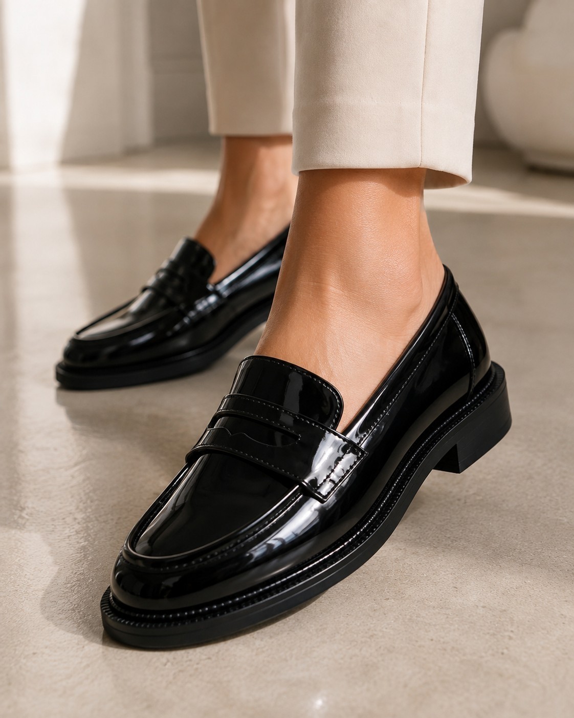 Zenora Shoes Kadın Loafer Makosen Casual Günlük Ayakkabı Şık ve Rahat Rugan Siyah Ayakkabı görsel 3