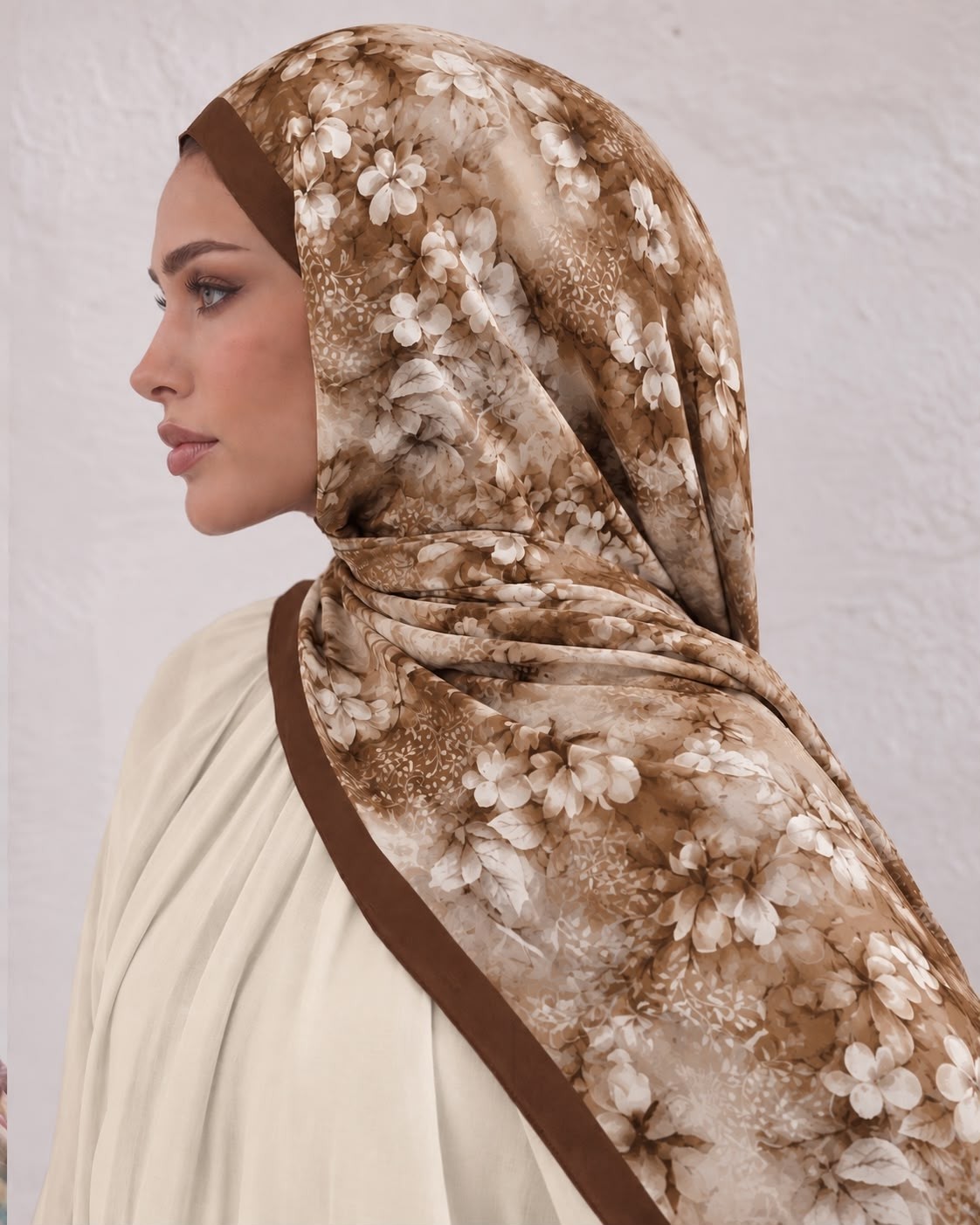 Revam Collection Çiçek Desen Pamuk Soft Şal Kahverengi