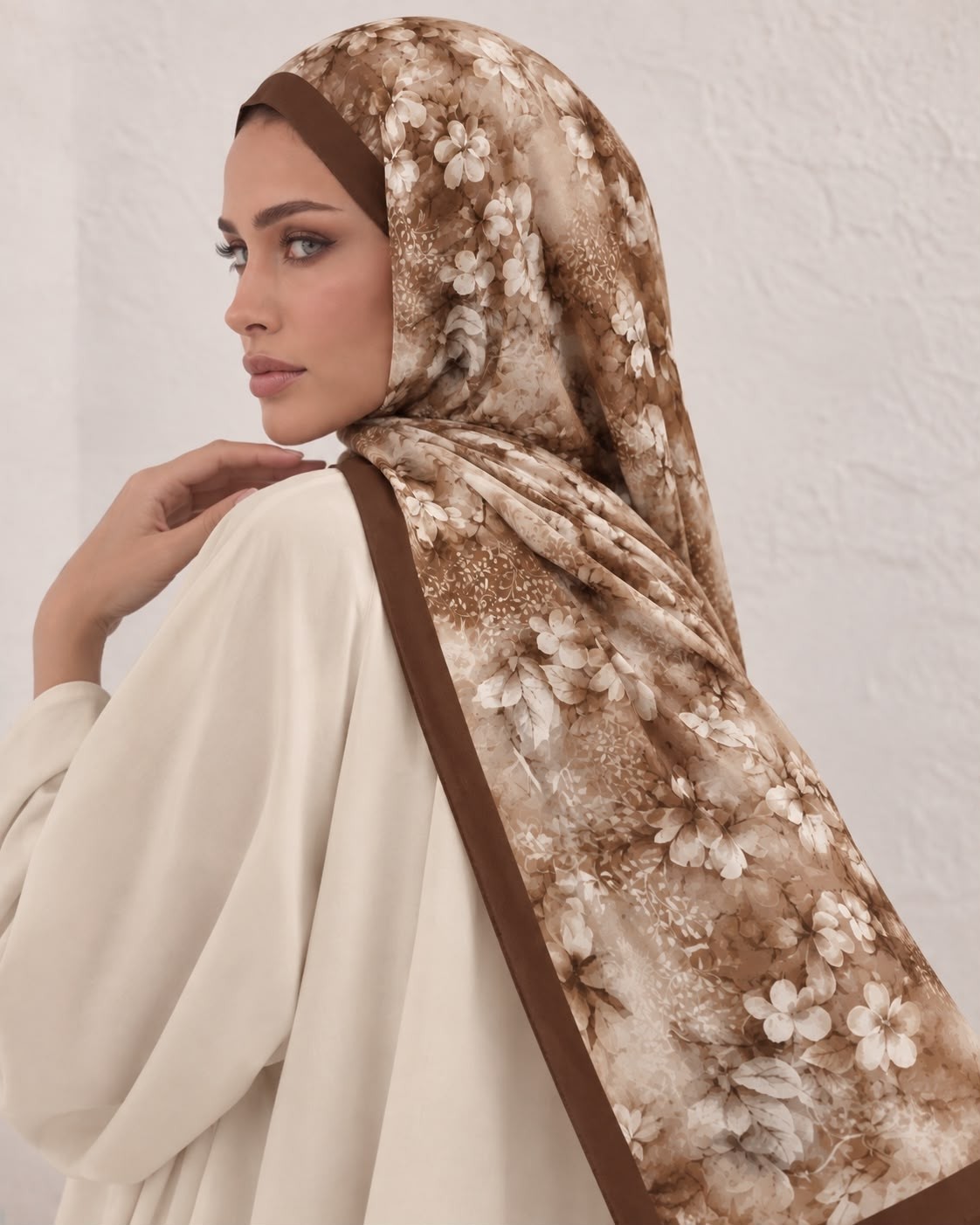 Revam Collection Çiçek Desen Pamuk Soft Şal Kahverengi görsel 2
