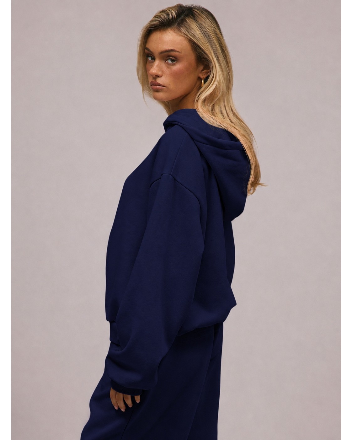 Macklin Unisex Kadın Erkek Baskısız Rahat Kalıp Oversize 3 Iplik Kapüşonlu Hoodie ve Baggy Eşofman Altı görsel 8