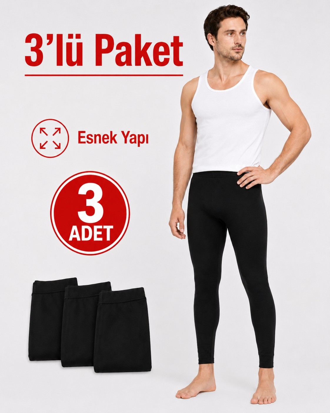 don-x | Erkek Termal Tayt Pamuklu Set 3 'lü Siyah ( 3 Adet )