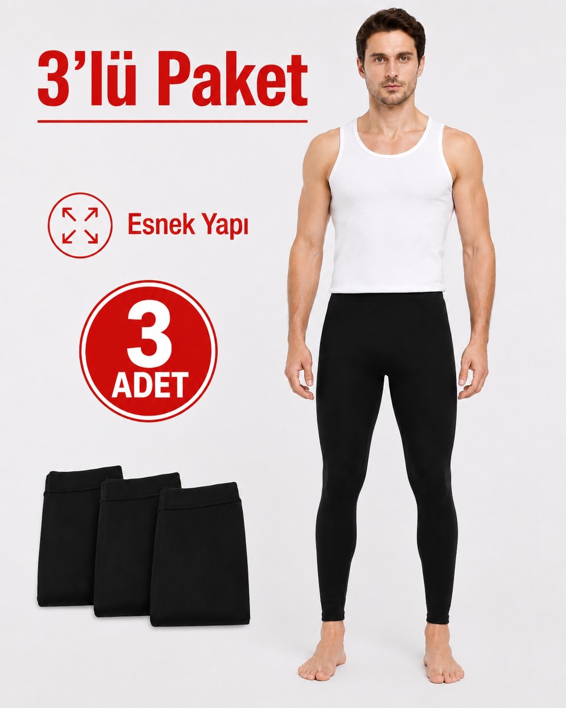 don-x | Erkek Termal Tayt Pamuklu Set 3 'lü Siyah ( 3 Adet ) görsel 2