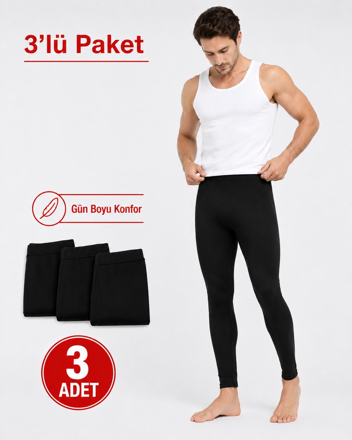 don-x | Erkek Termal Tayt Pamuklu Set 3 'lü Siyah ( 3 Adet ) görsel 3