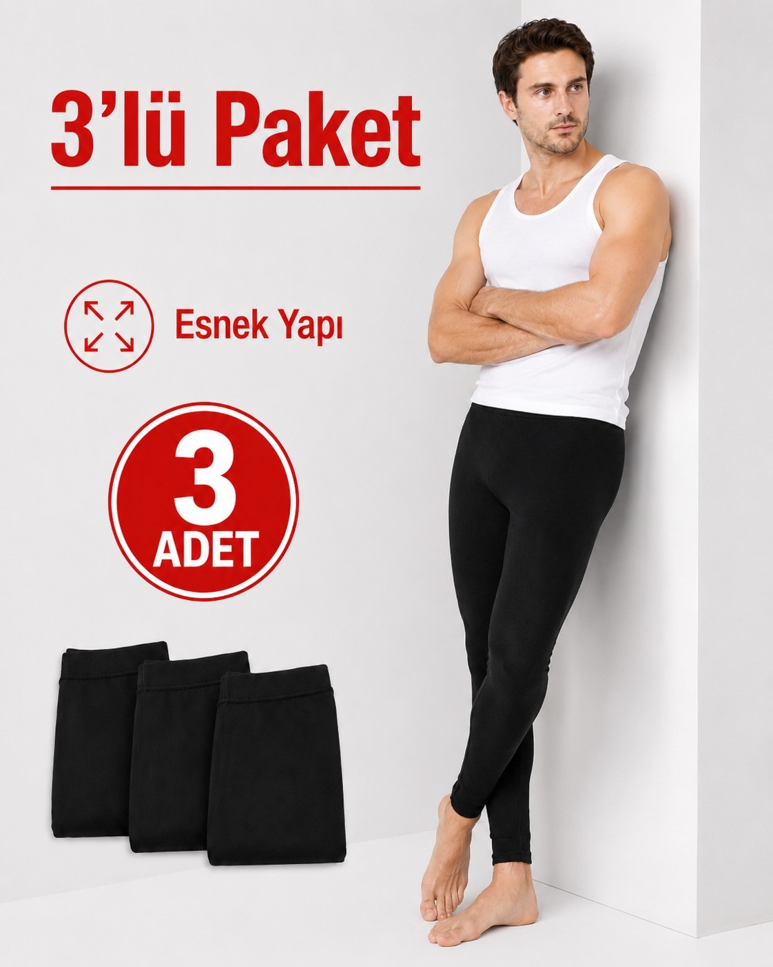 don-x | Erkek Termal Tayt Pamuklu Set 3 'lü Siyah ( 3 Adet ) görsel 4