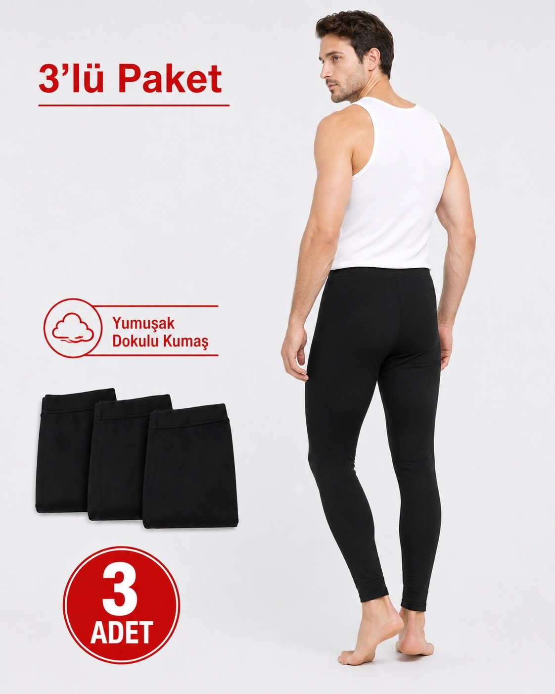 don-x | Erkek Termal Tayt Pamuklu Set 3 'lü Siyah ( 3 Adet ) görsel 5