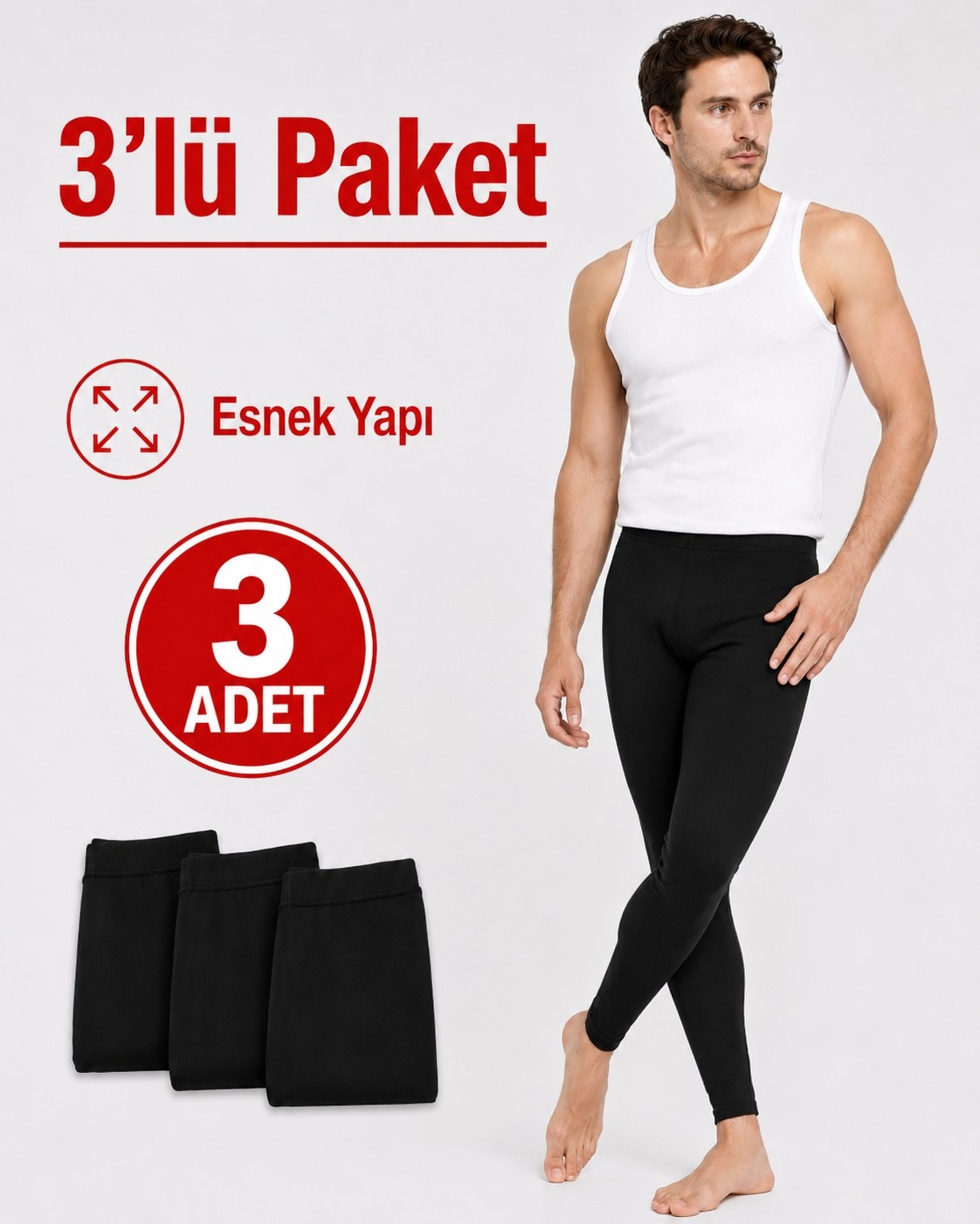 don-x | Erkek Termal Tayt Pamuklu Set 3 'lü Siyah ( 3 Adet ) görsel 6