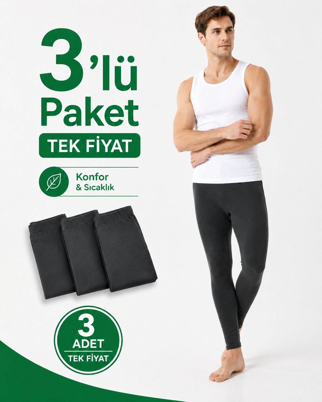 don-x | Erkek Rahat Kışlık Termal Tayt Eko 3'lü Paket Antrasit ( 3 Adet )