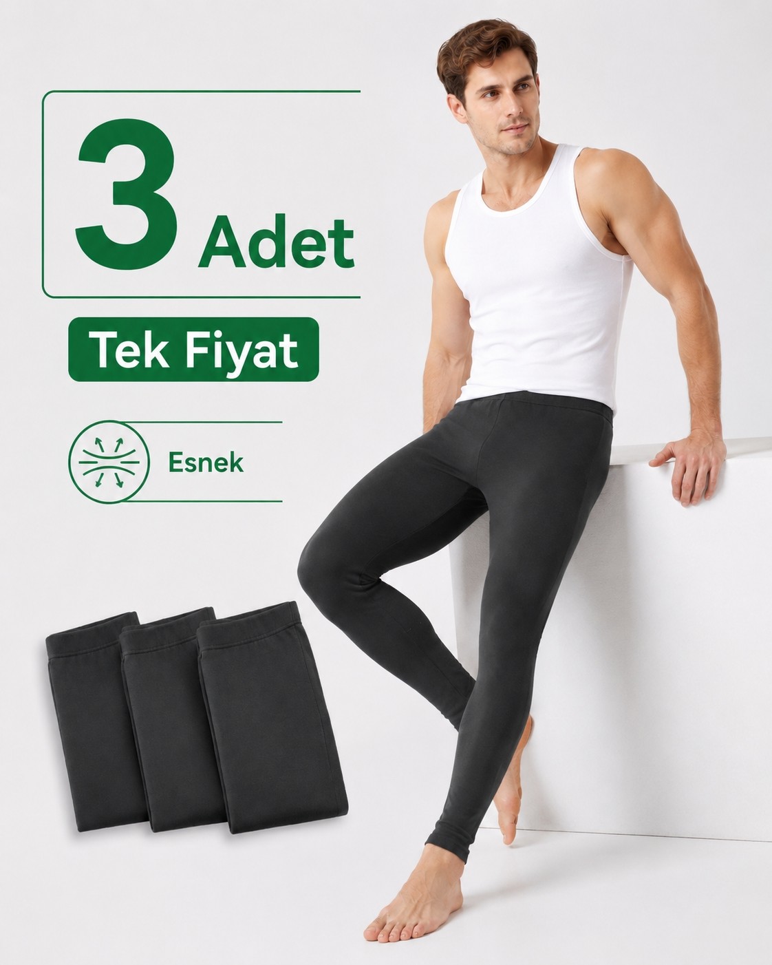 don-x | Erkek Rahat Kışlık Termal Tayt Eko 3'lü Paket Antrasit ( 3 Adet ) görsel 2