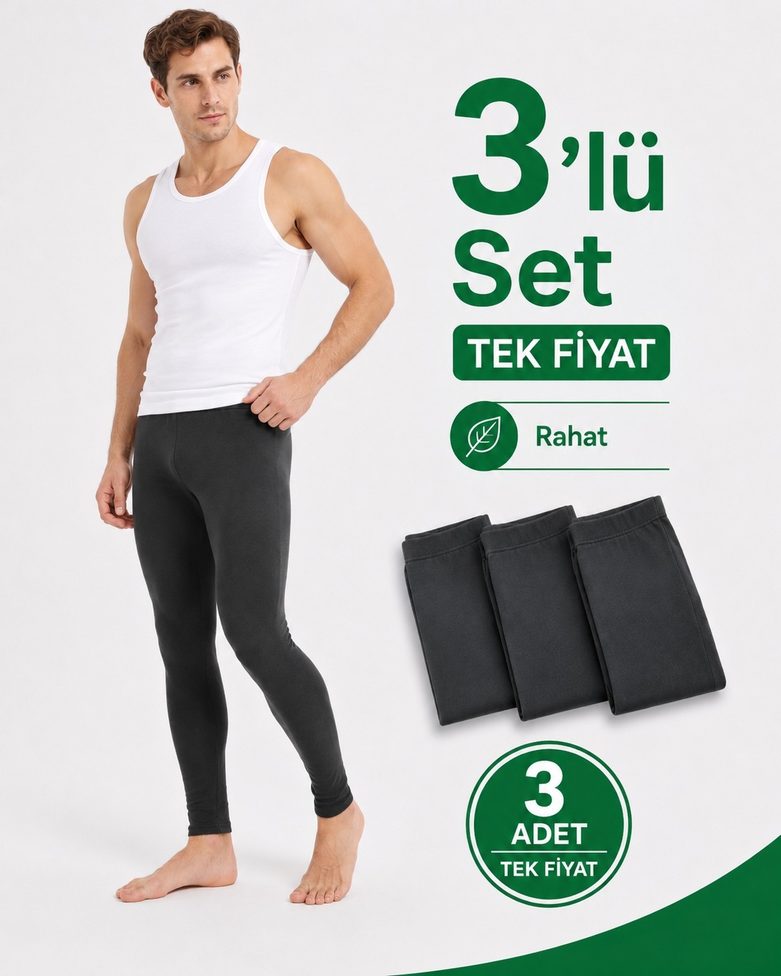 don-x | Erkek Rahat Kışlık Termal Tayt Eko 3'lü Paket Antrasit ( 3 Adet ) görsel 3