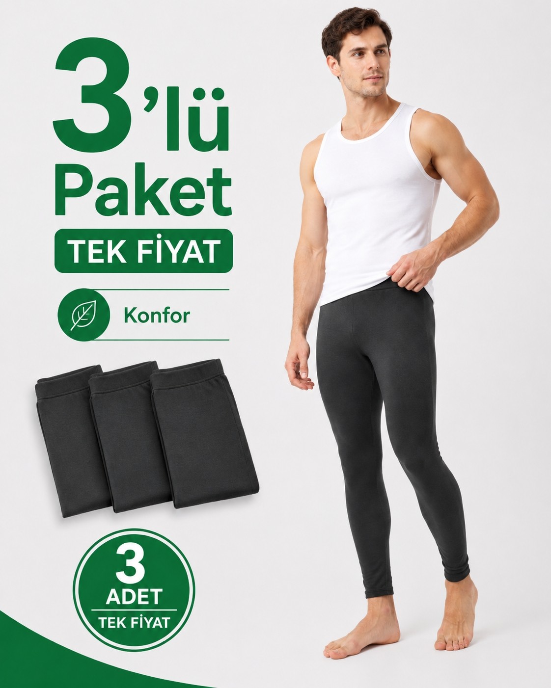 don-x | Erkek Rahat Kışlık Termal Tayt Eko 3'lü Paket Antrasit ( 3 Adet ) görsel 4