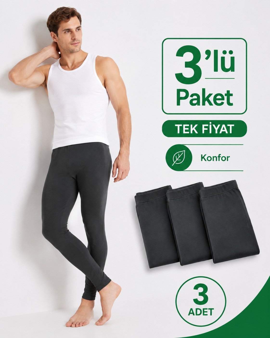 don-x | Erkek Rahat Kışlık Termal Tayt Eko 3'lü Paket Antrasit ( 3 Adet ) görsel 6