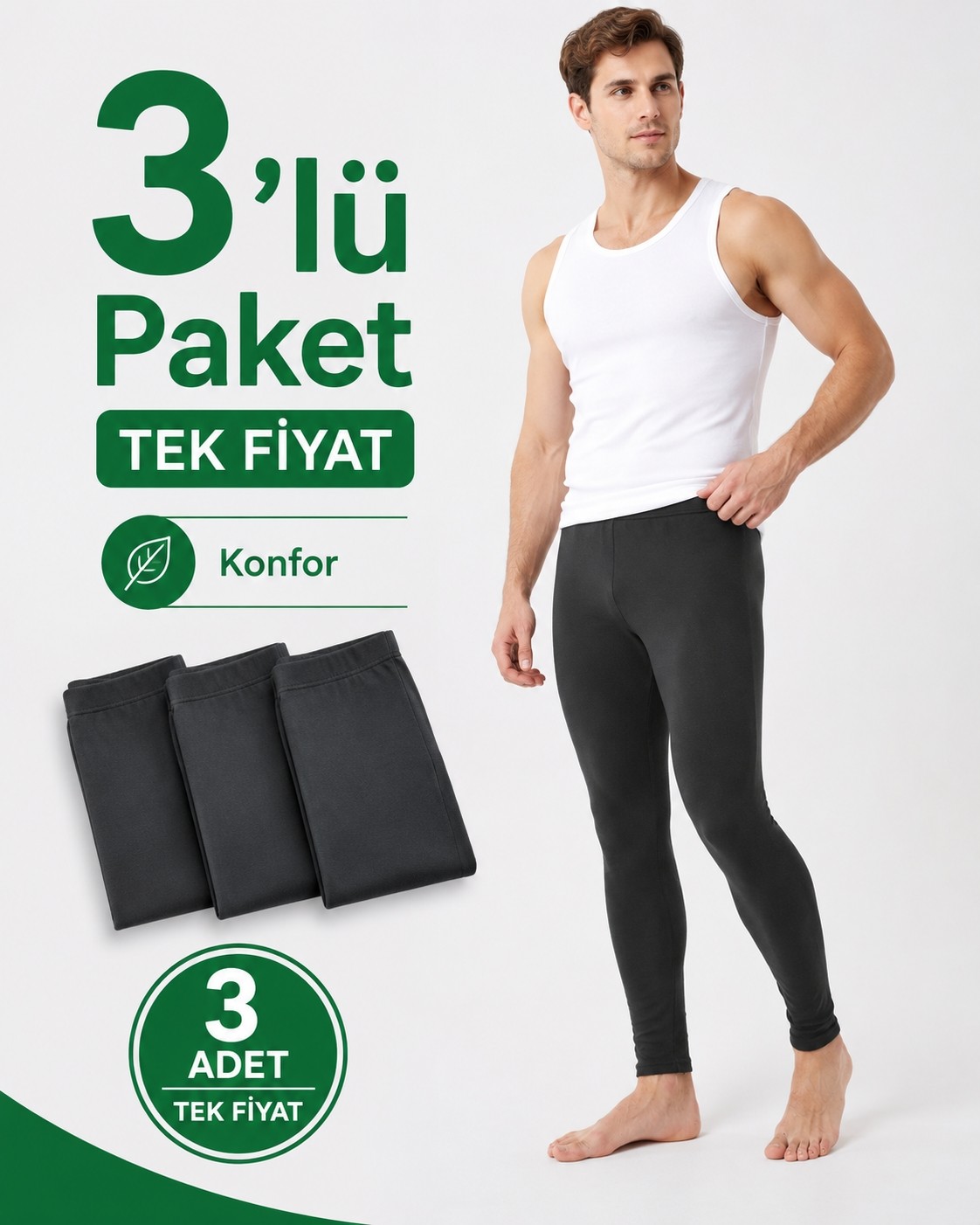 don-x | Erkek Rahat Kışlık Termal Tayt Eko 3'lü Paket Antrasit ( 3 Adet ) görsel 8