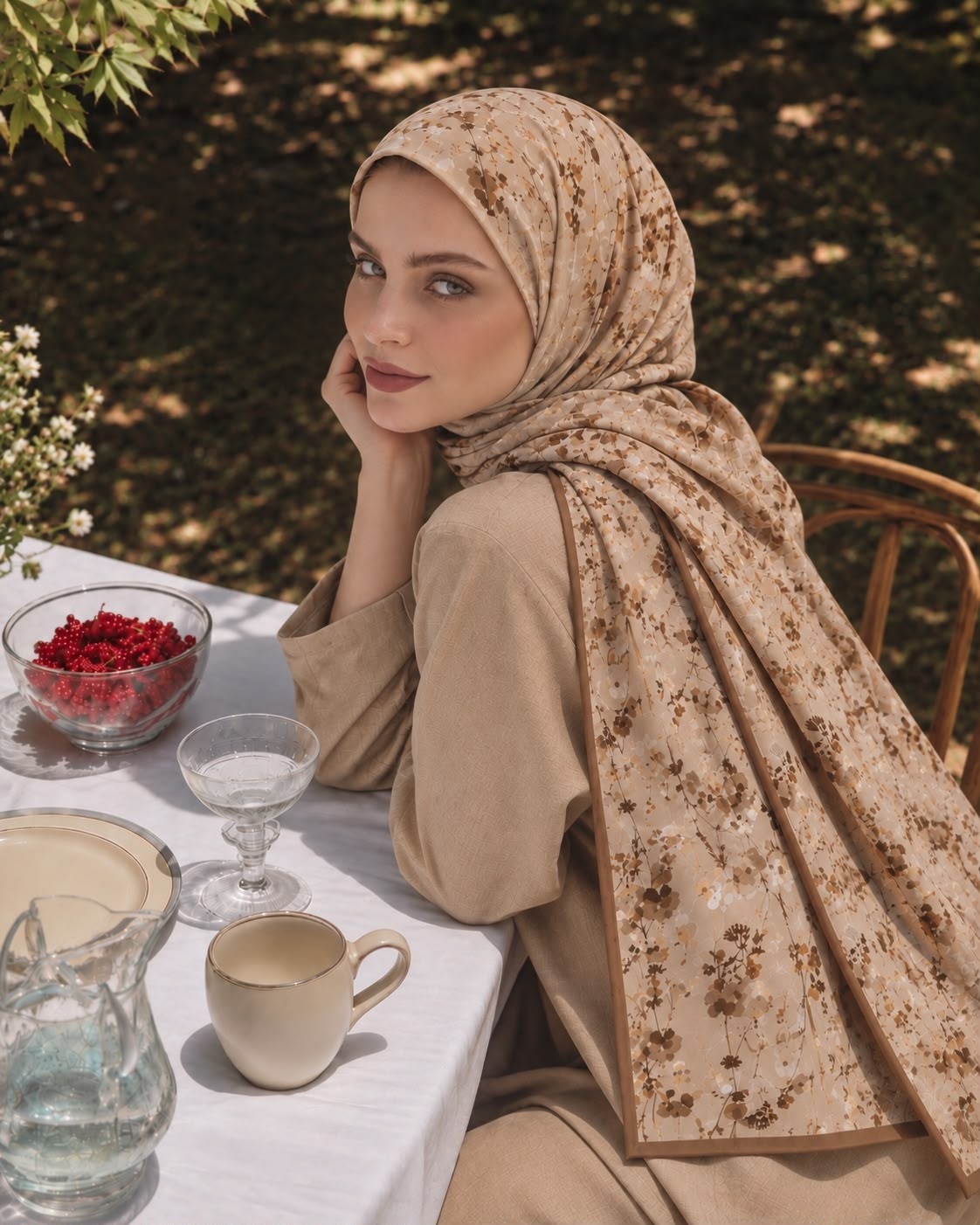 Revam Collection Çiçek Desen Pamuk Soft Şal Sütlü Kahve