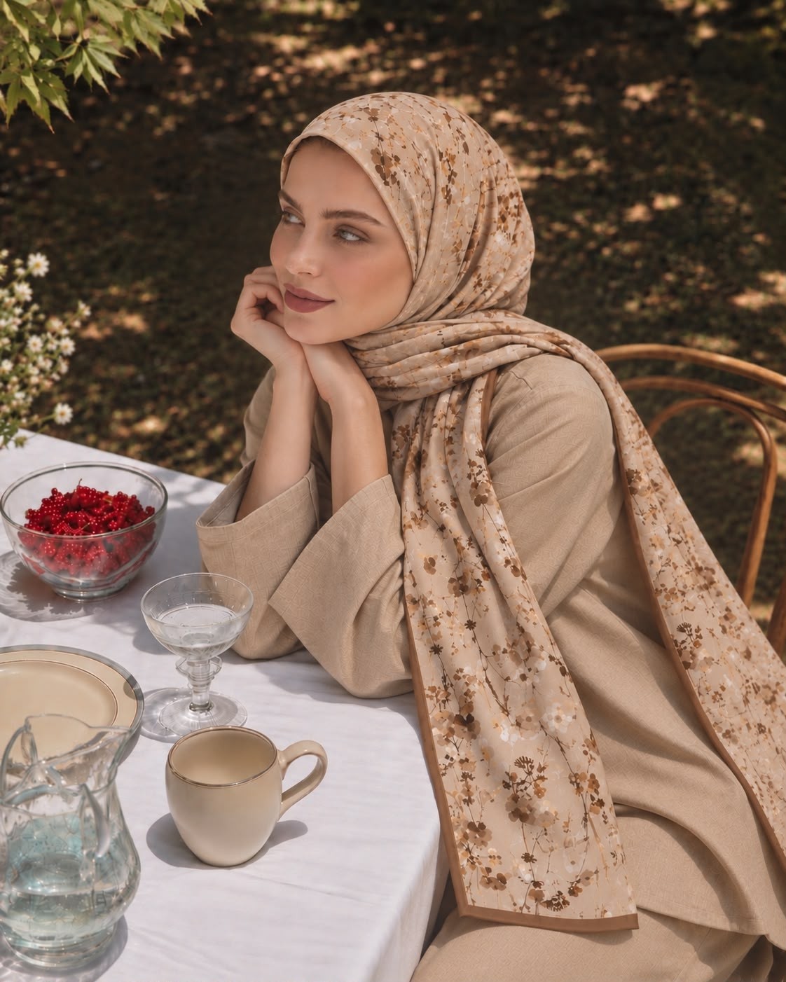 Revam Collection Çiçek Desen Pamuk Soft Şal Sütlü Kahve görsel 2