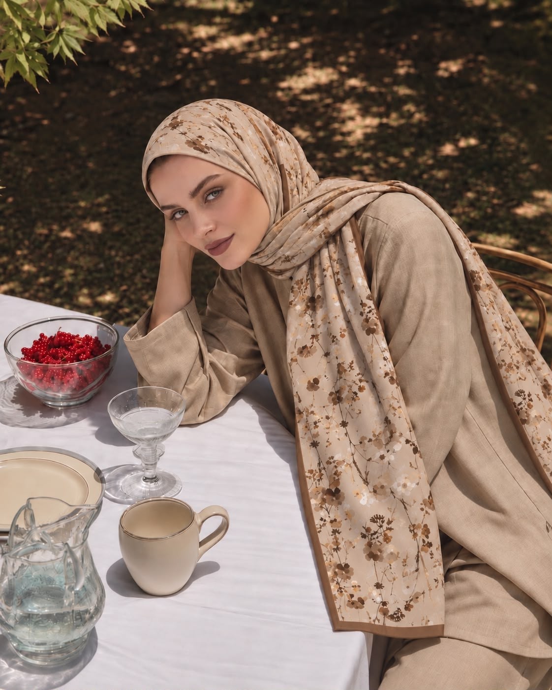 Revam Collection Çiçek Desen Pamuk Soft Şal Sütlü Kahve görsel 3