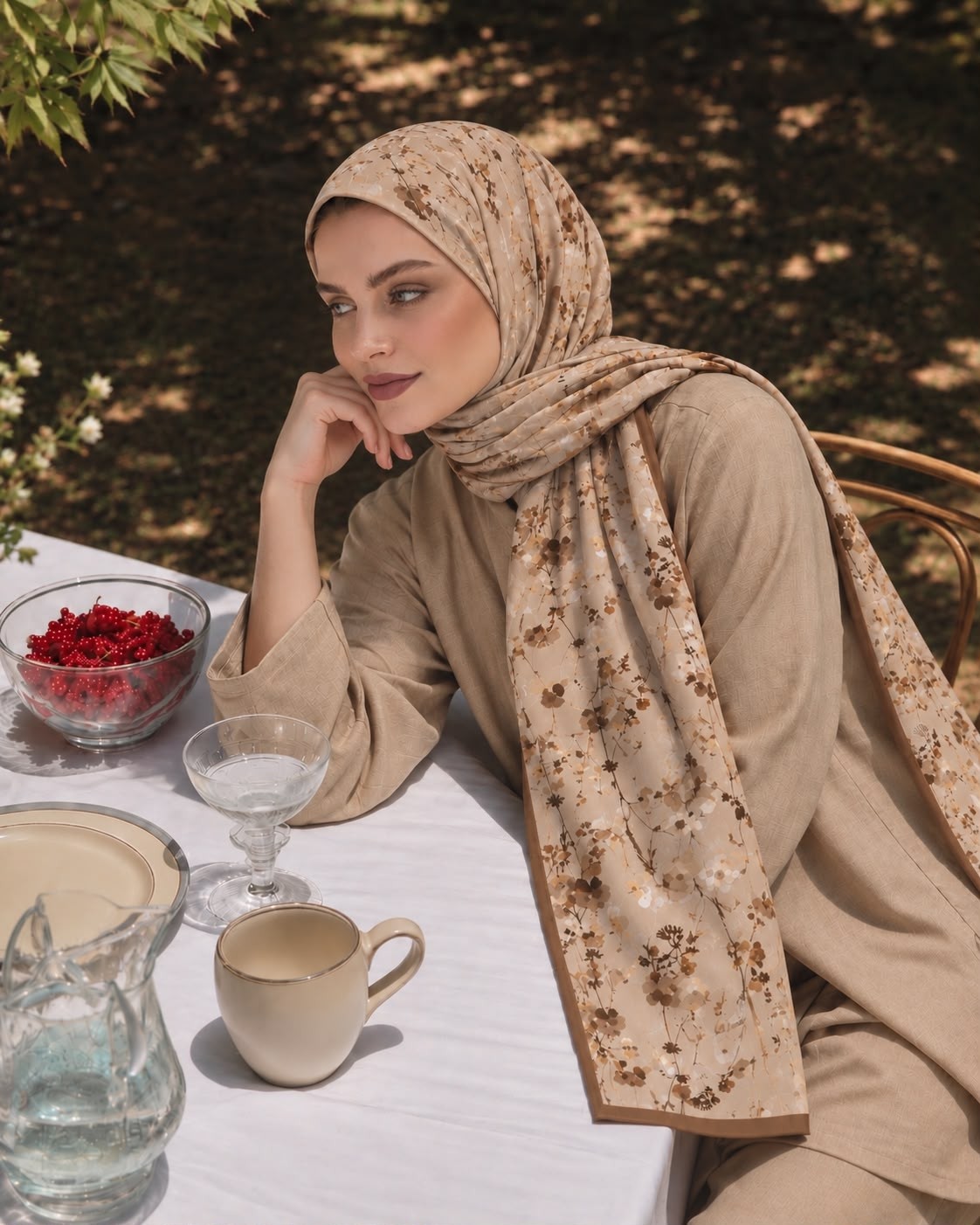 Revam Collection Çiçek Desen Pamuk Soft Şal Sütlü Kahve görsel 4