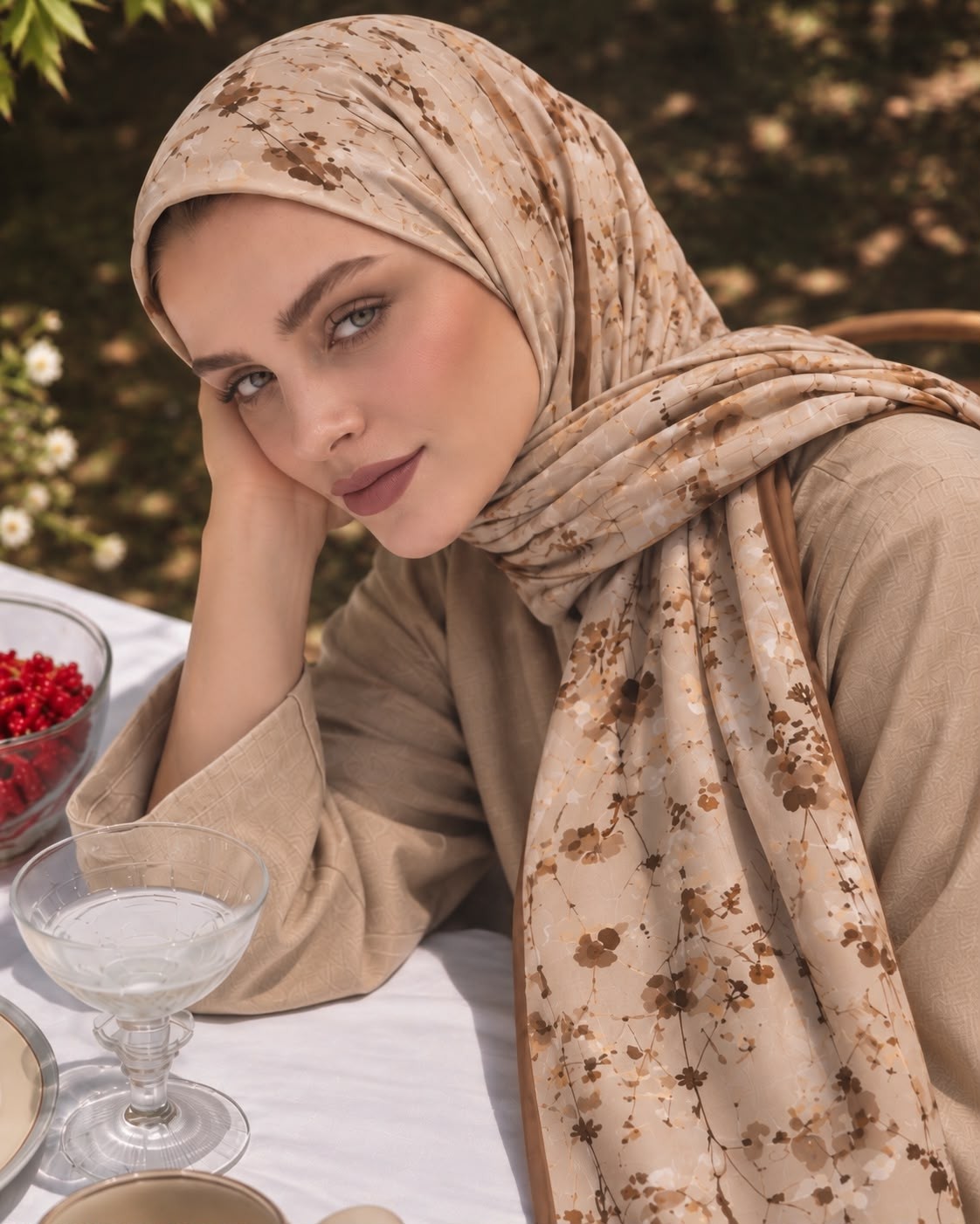Revam Collection Çiçek Desen Pamuk Soft Şal Sütlü Kahve görsel 5