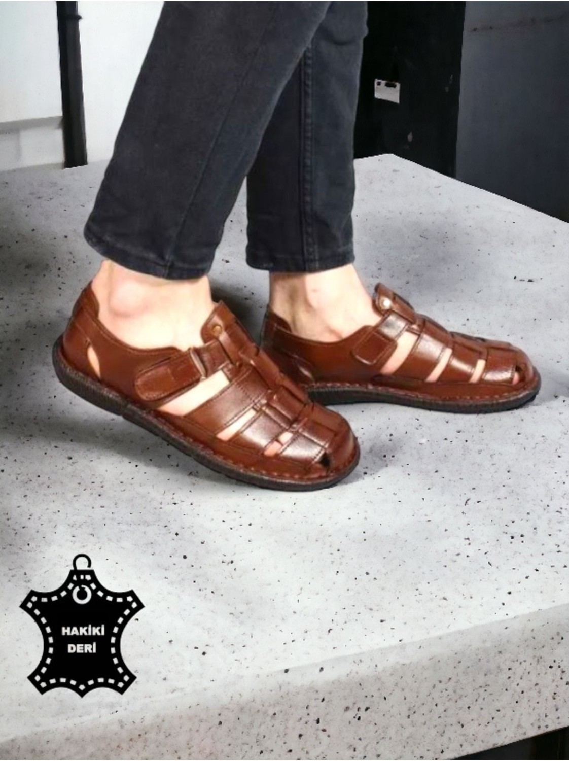 Magic Shoes Deri Ortopedik Erkek Sandalet Siyah Renk Yumuşak Tabanlı Rahat Kullanım