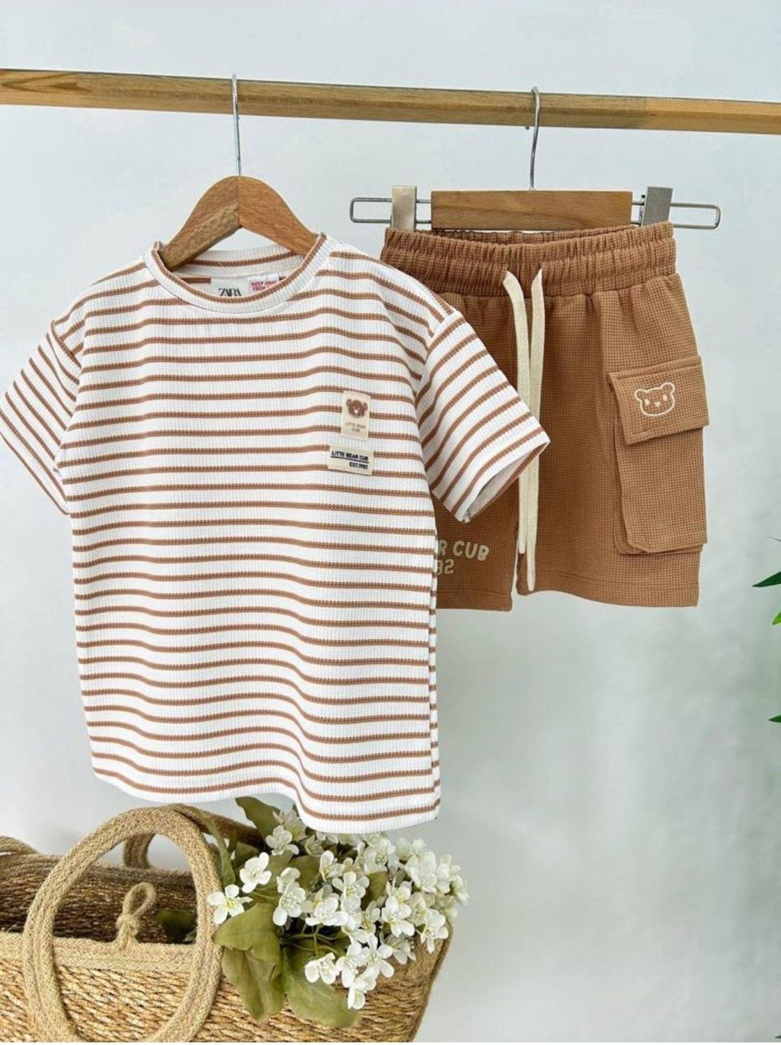2kids2mom Gofre Kumaştan Ayıcık Baskılı Erkek Çocuk T-Shirt ve Şort Takım