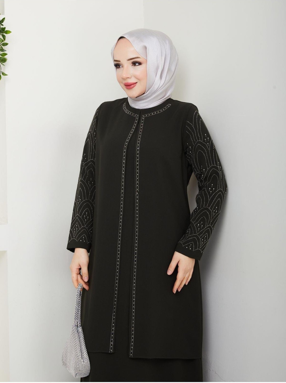 Eslemnur Kolları Taşlı Büyük Beden Anne Elbisesi