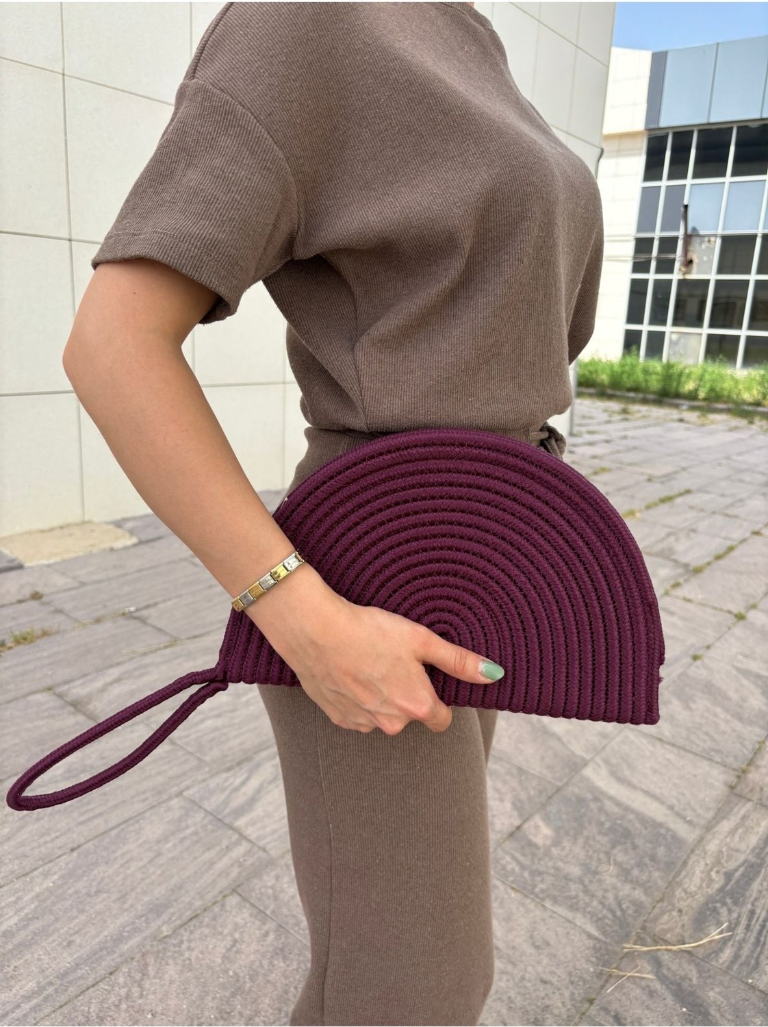 MaVaux Moss Fermuarlı Vegan Hasır Jüt Clutch Çanta Modern Tasarım Küçük Boy Suya Dayanıklı