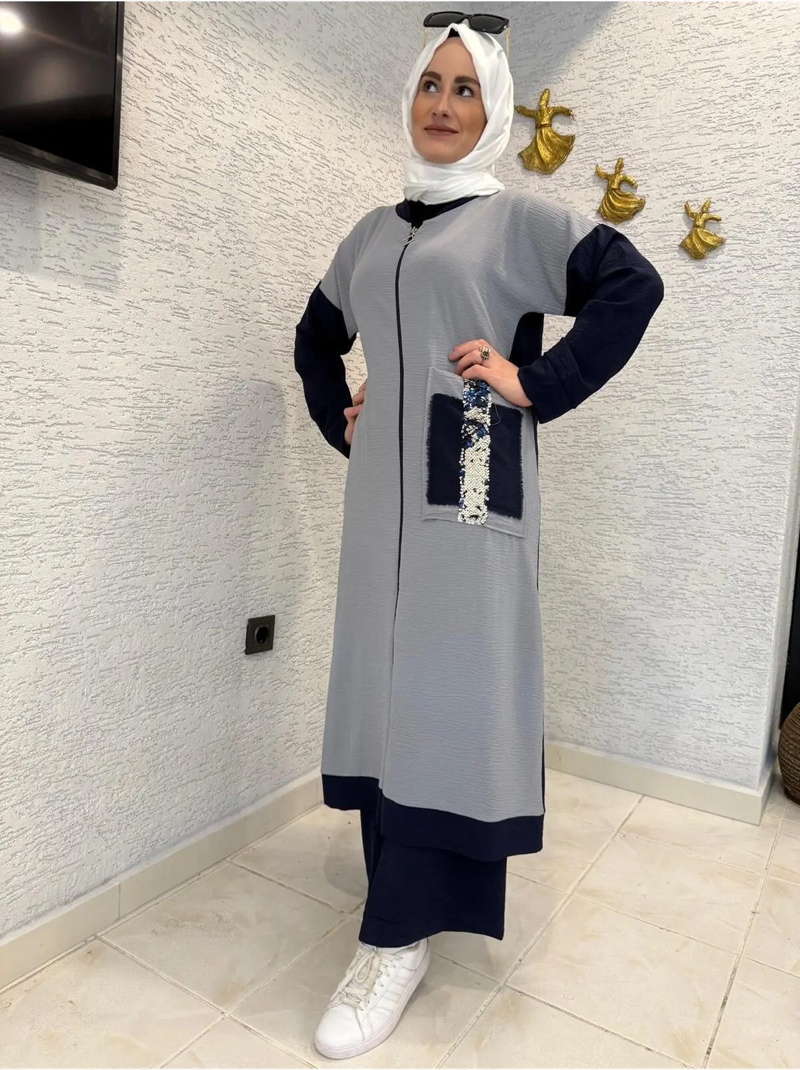 Aysun Aydemir Tesettür Yazlık Lacivert/gri Aerobin Eşofman Takım