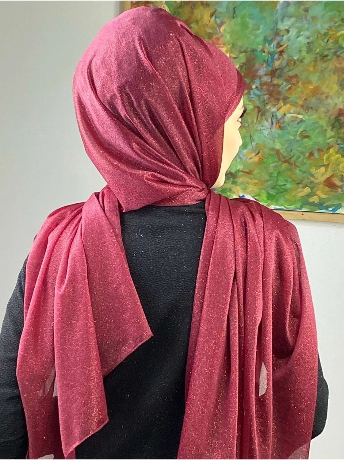 Butik Ambar Saray Model Bordo Simli Yan Drapeli Şal görsel 5