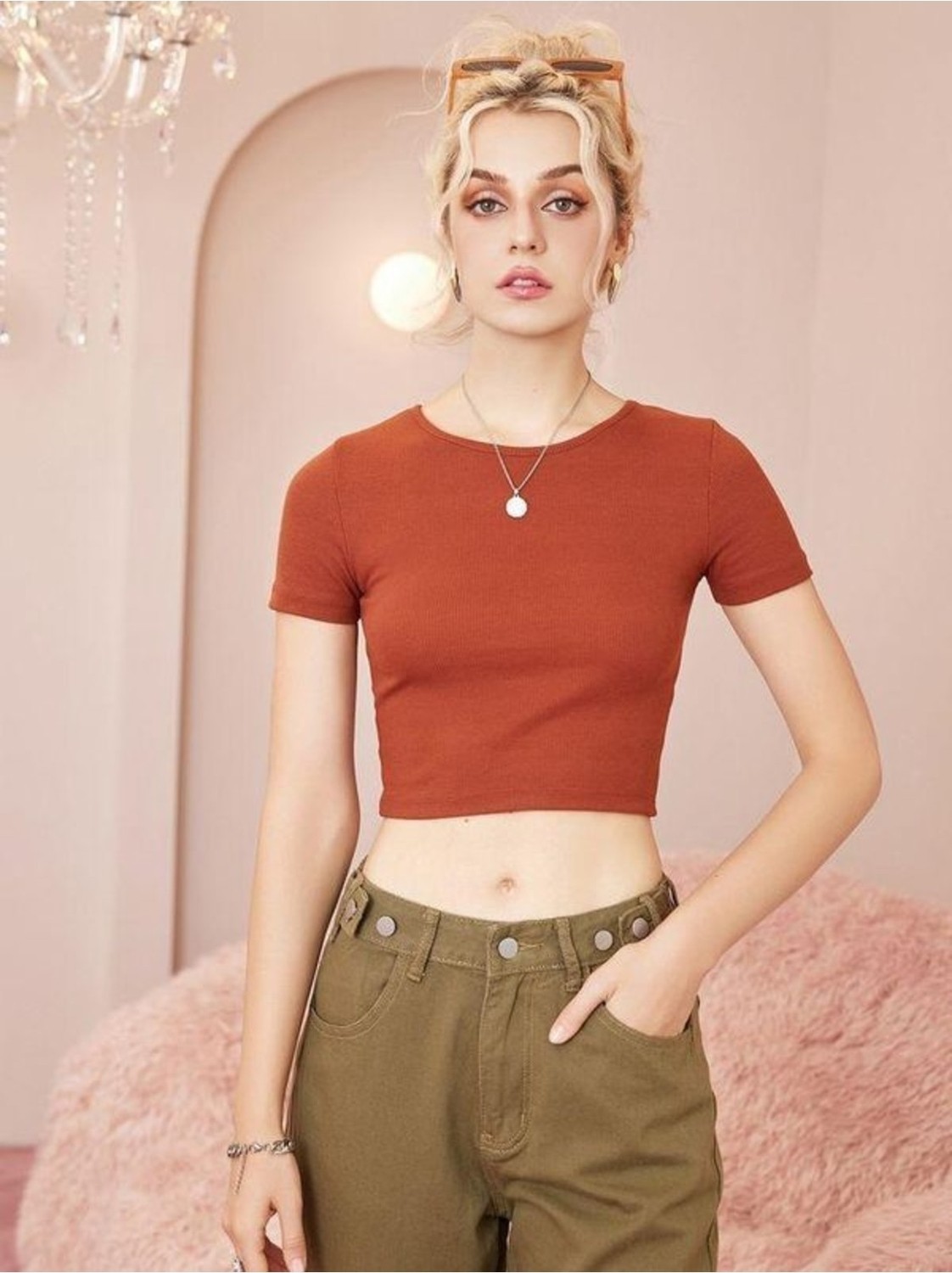 Öz Pamuk Kadın 2'li Adet Siyah Fitilli Bisiklet Yaka Kaşkorse Crop T-Shirt.