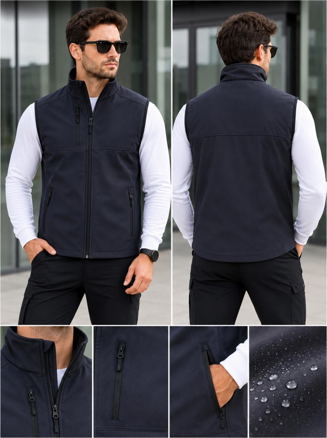 D-Star Erkek Softsheell Yelek Içi Polar Su Itici Rüzgar Geçirmez 3 Cepli Outdoor Spor Yelek görsel 2
