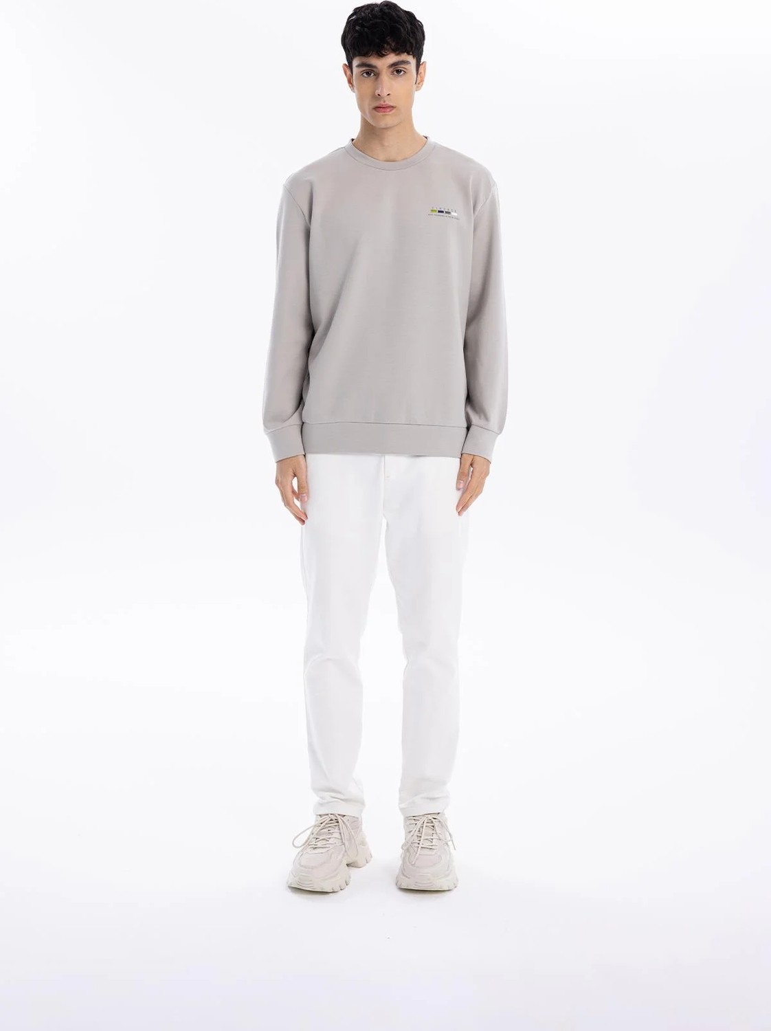 gmg firenze Bisiklet Yaka Göğsü Nakış Detaylı Colour Block Baskılı Erkek Sweatshirt görsel 4