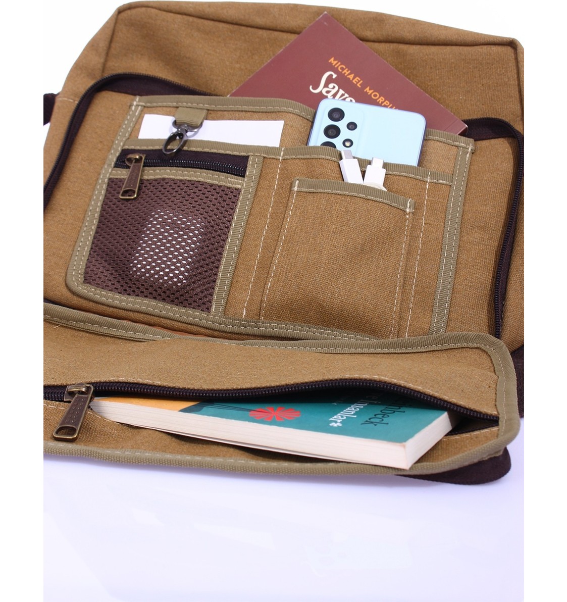 Byhakan GK61 KANVAS POSTACI ÇANTASI ÇOK BÖLMELİ ÜNİVERSİTE OMUZ ÇANTA MACBOOK TABLET ÇANTA görsel 3