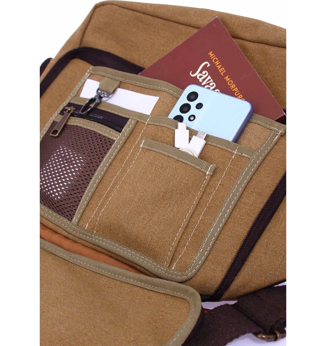 Byhakan GK61 KANVAS POSTACI ÇANTASI ÇOK BÖLMELİ ÜNİVERSİTE OMUZ ÇANTA MACBOOK TABLET ÇANTA görsel 4