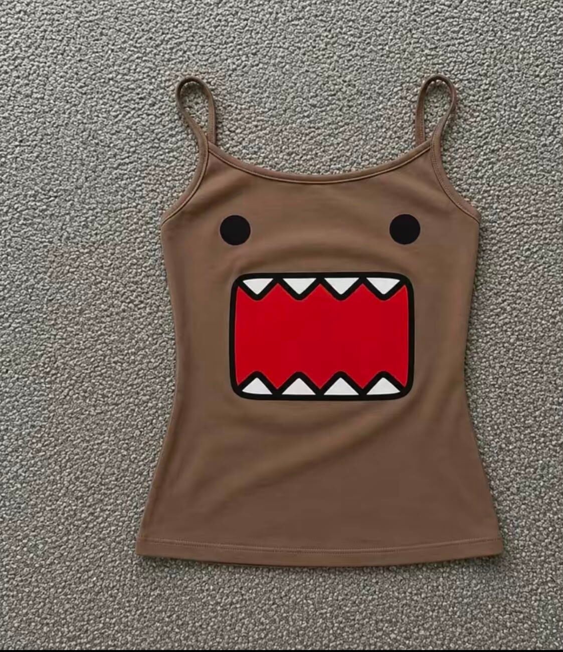 Moonstyle Collection Domo Kunn Kahverengi Street Y2K Tam Boy Askılı Bluz
