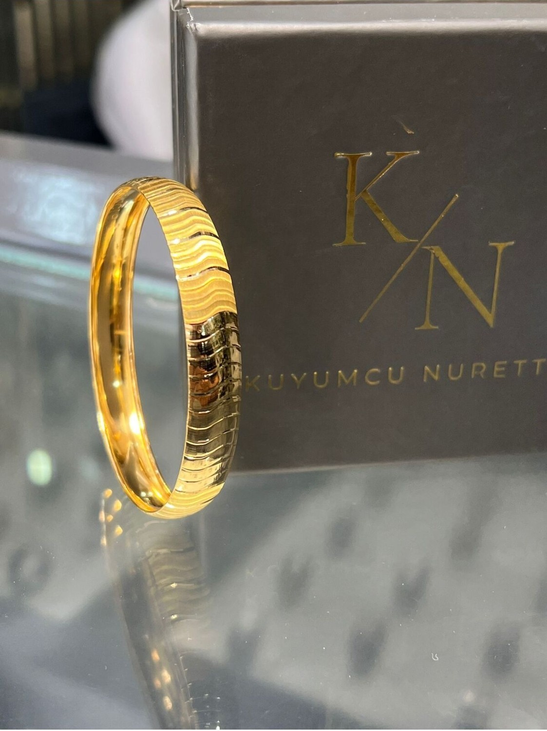 Kuyumcu Nurettin 15 gr (Gram) Yılan Derisi Desenli Yatırımlık Işçiliksiz Şarnel Bilezik 22 Ayar Altın