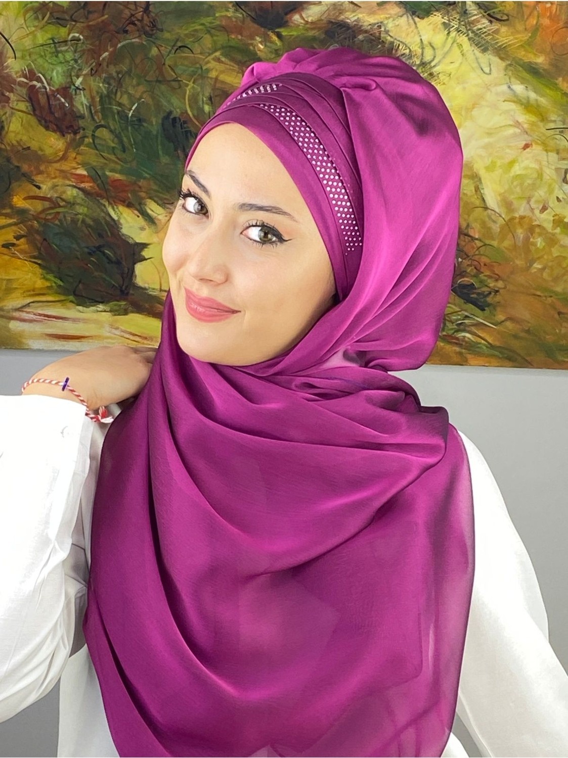 Butik Ambar Mihrimah Çapraz Drapeli Fransız Şifon Hazır Şal