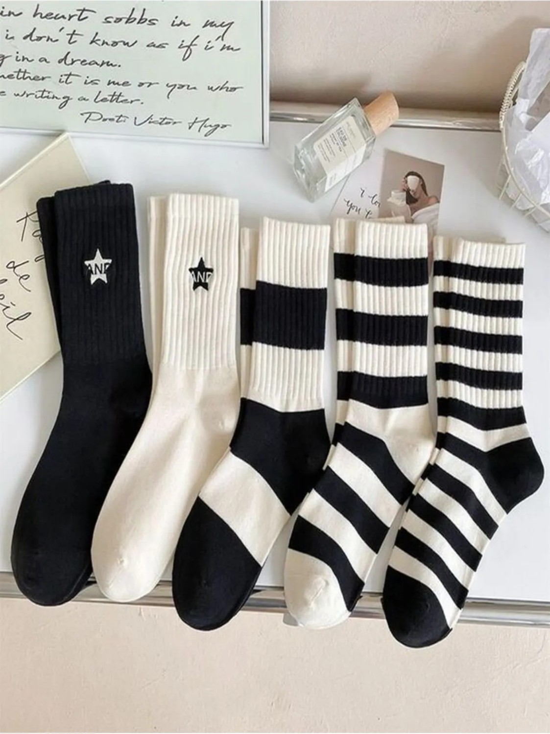 Sky Socks 5'li Ekonomik Paket Siyah-Beyaz Çizgili Desenli Unisex Tenis Çorap