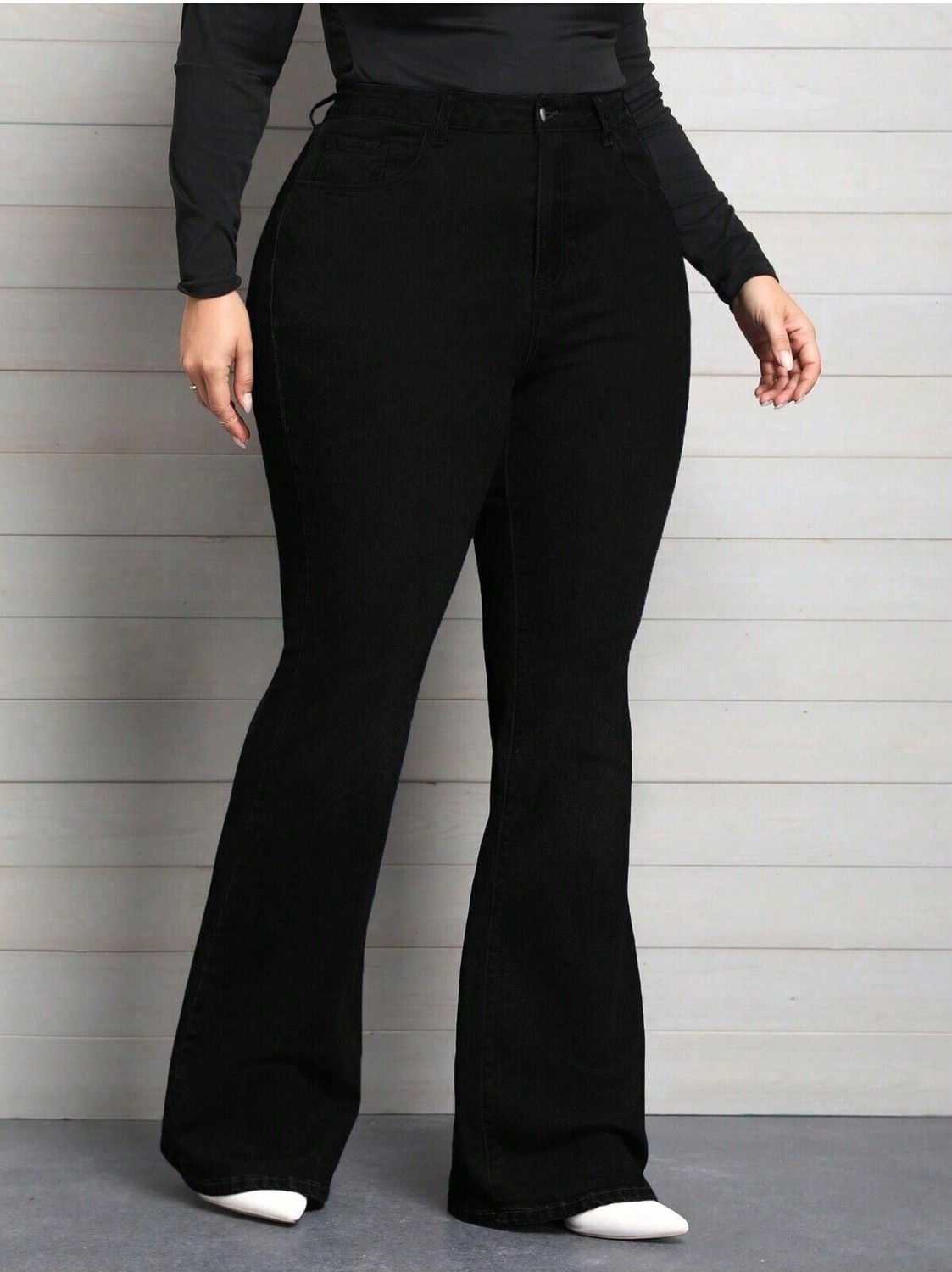 Noxter Kadın Büyük Beden Siyah Denim Pantolon Normal Kalıp 44 Modeli Konforlu Günlük Kullanım İçin görsel 4