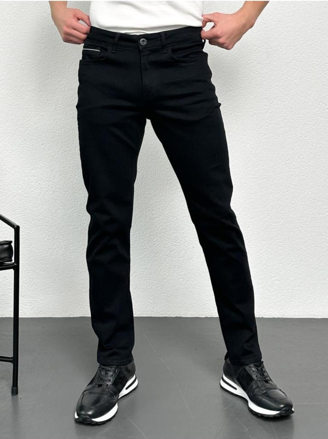 Hlt Jeans Erkek Siyah Şeritli Model Regular Fit Rahat Kesim Esnek Likralı Denim Jeans Kot Pantolon Hlthe001914