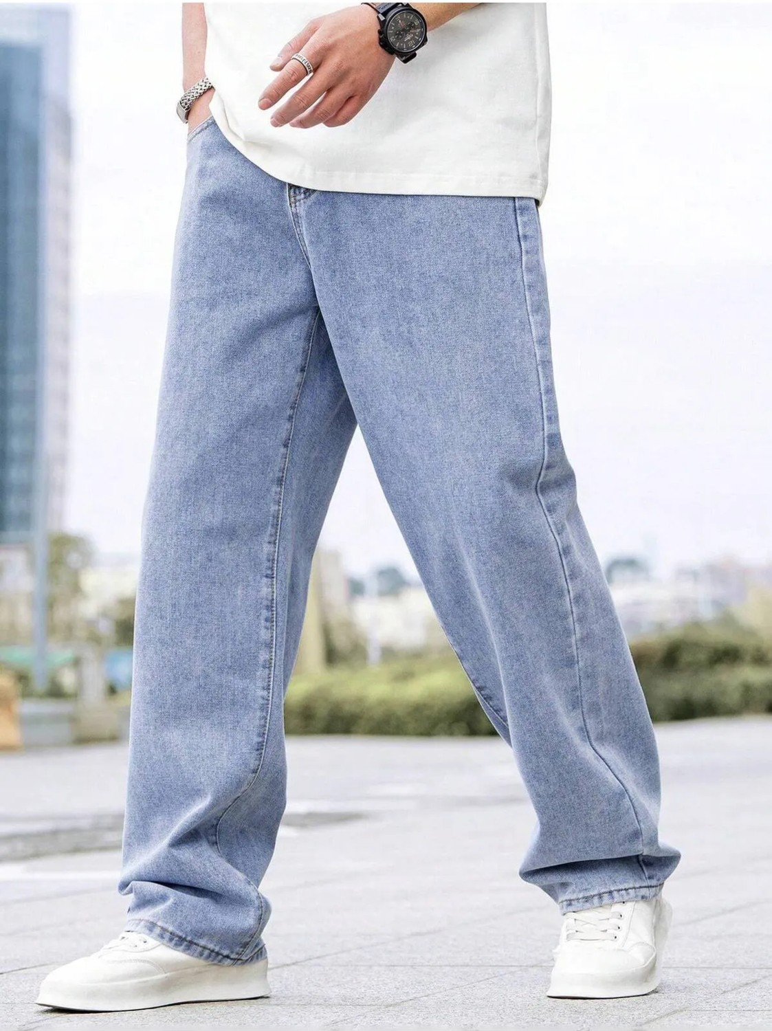 Wkm Erkek Casual Baggy Denim Jean Kot Pantolon