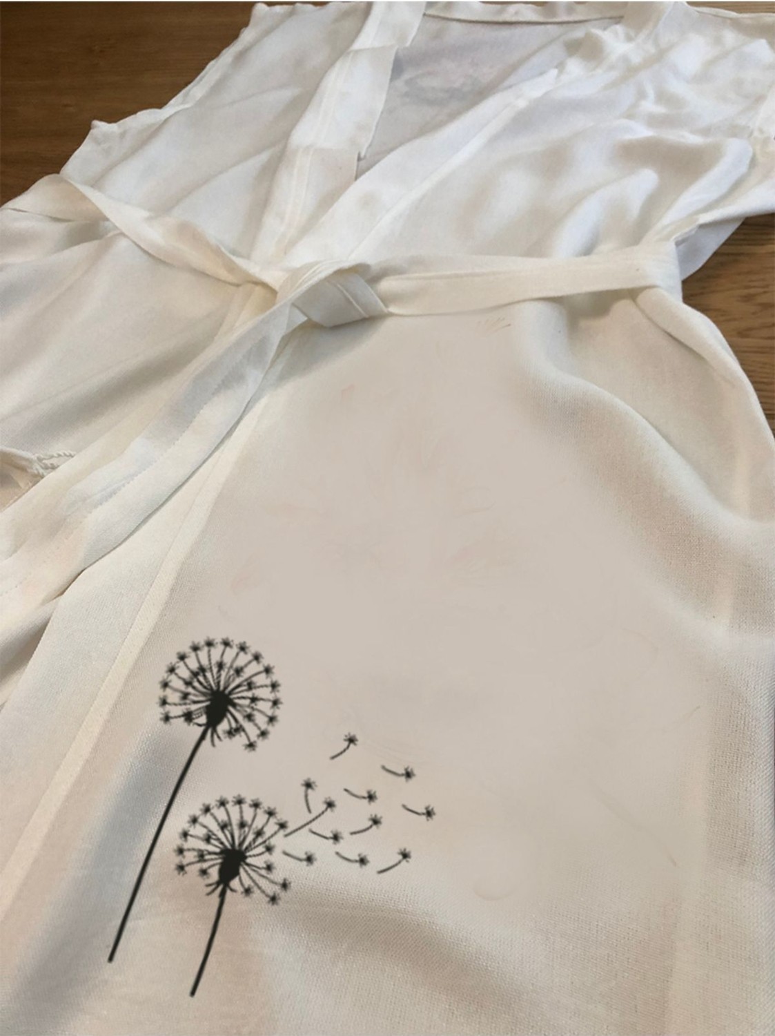 Kidilia Karahindiba Desenli Buldan Bambu Kolsuz Peştemal Kimono Plaj Elbisesi görsel 3