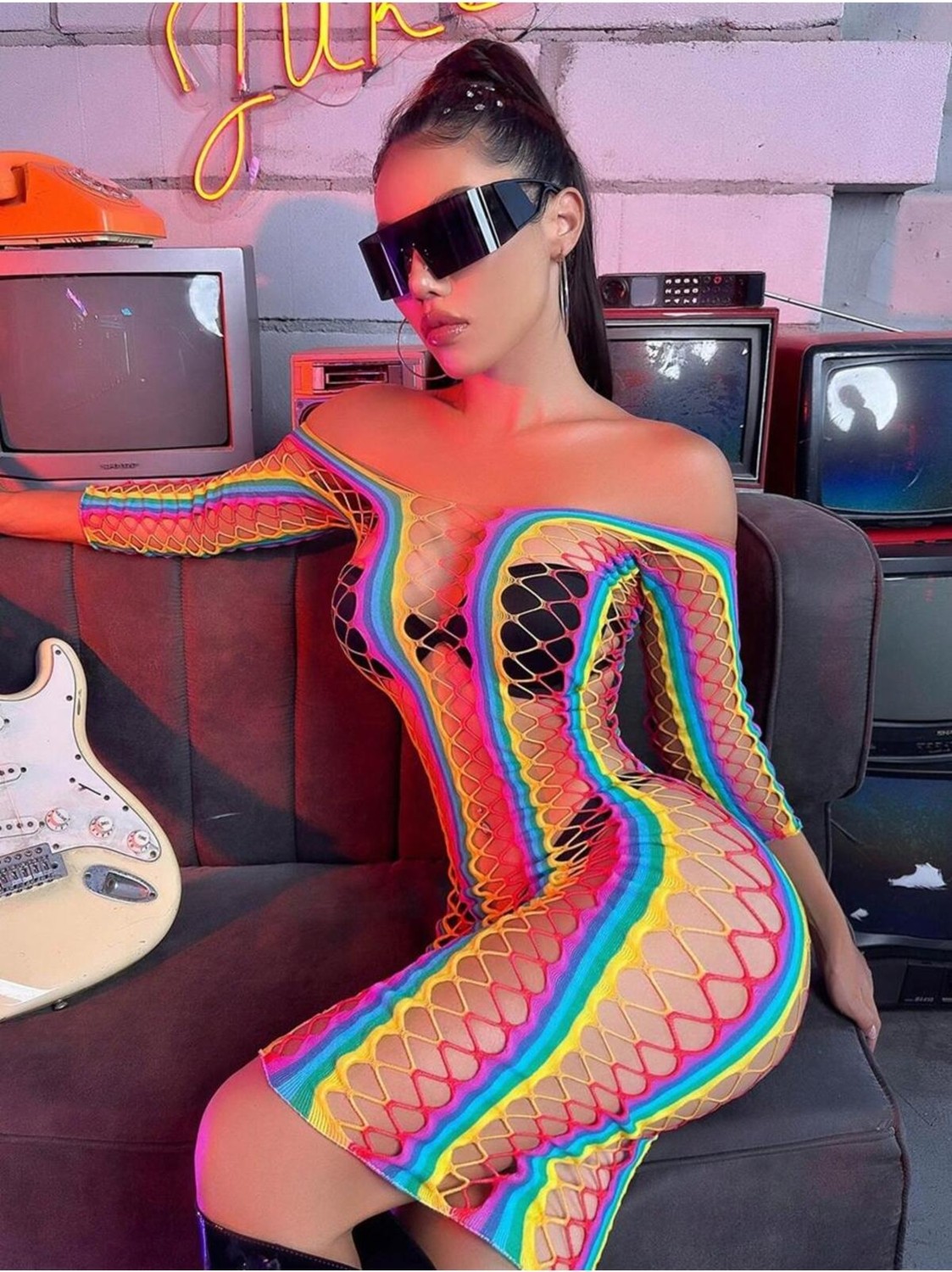 utsnstore Gökkuşağı Renkli Fantezi Vücut Çorabı görsel 2