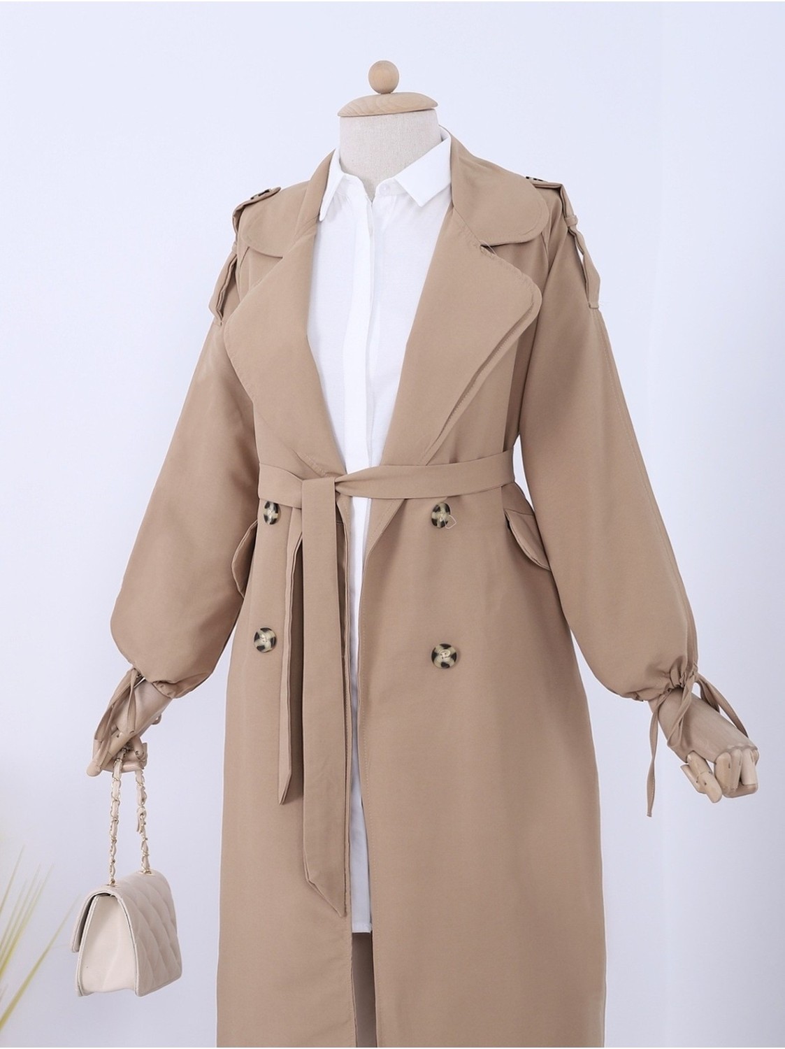 Moda Morfo Kapaklı Cepli Kolu Bağcıklı Trençkot -Siyah görsel 8