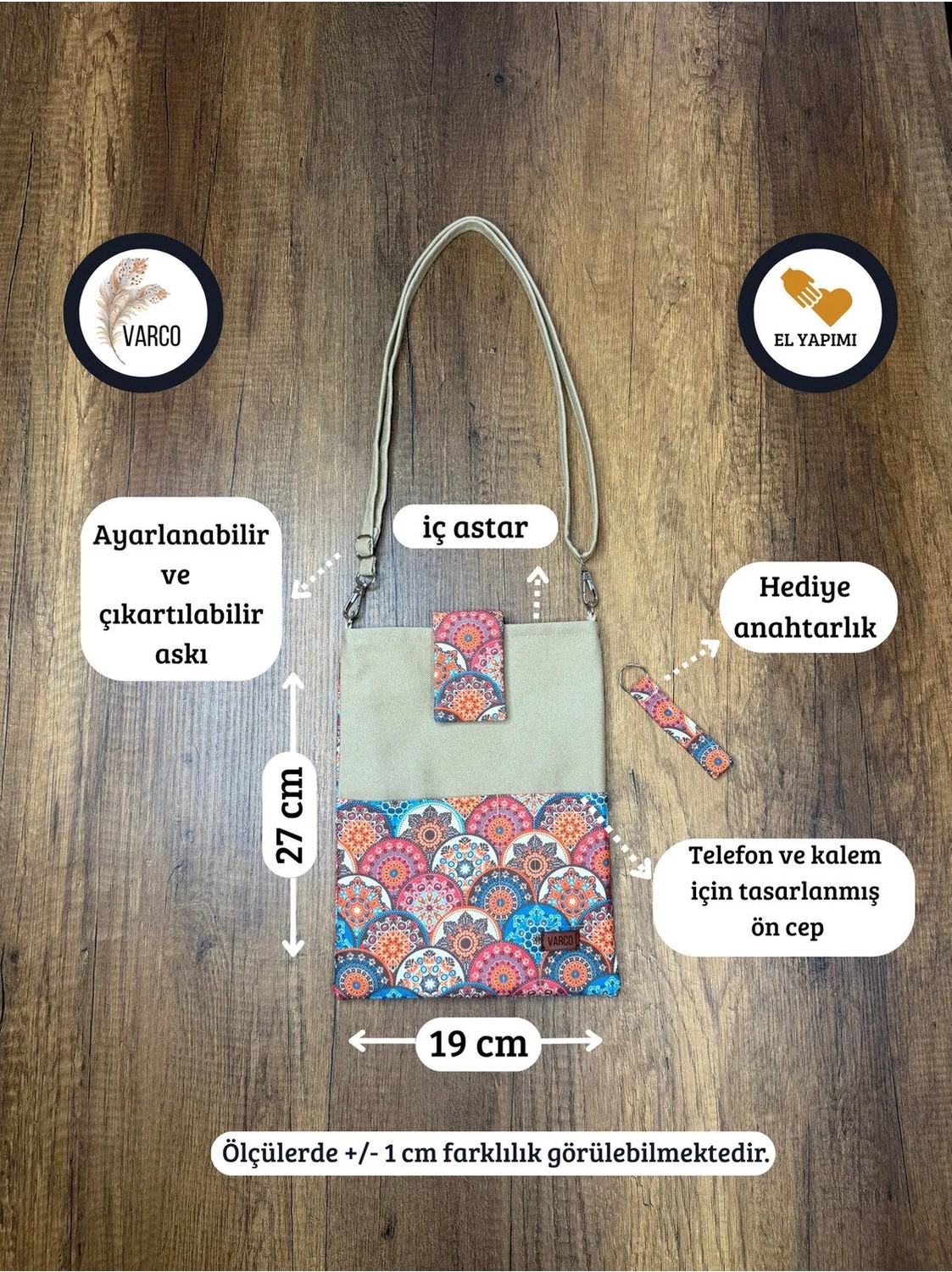 Aksesuar Sepeti El Yapımı Cepli Organizer Çanta, Taşıma Askılı Tablet Kılıfı, Kitap Kılıfı, 19x26 cm görsel 7
