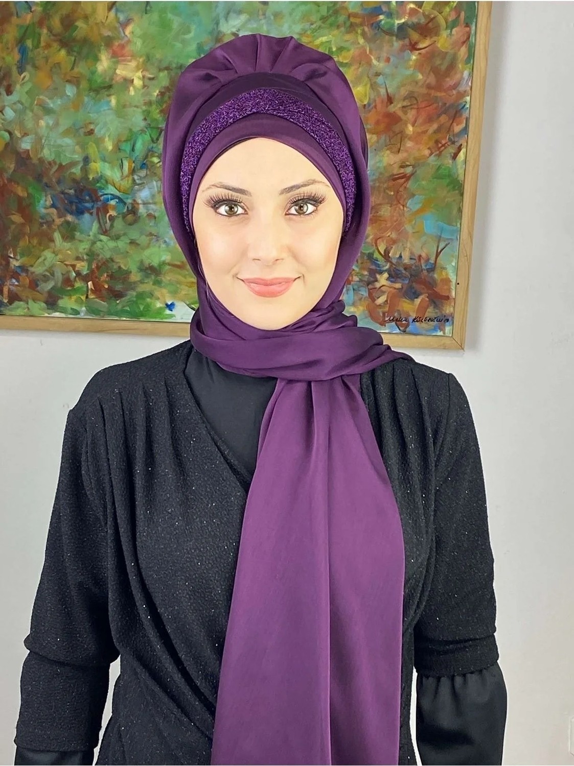 Butik Ambar Topkapı Model Mor Büzgülü Şal görsel 2
