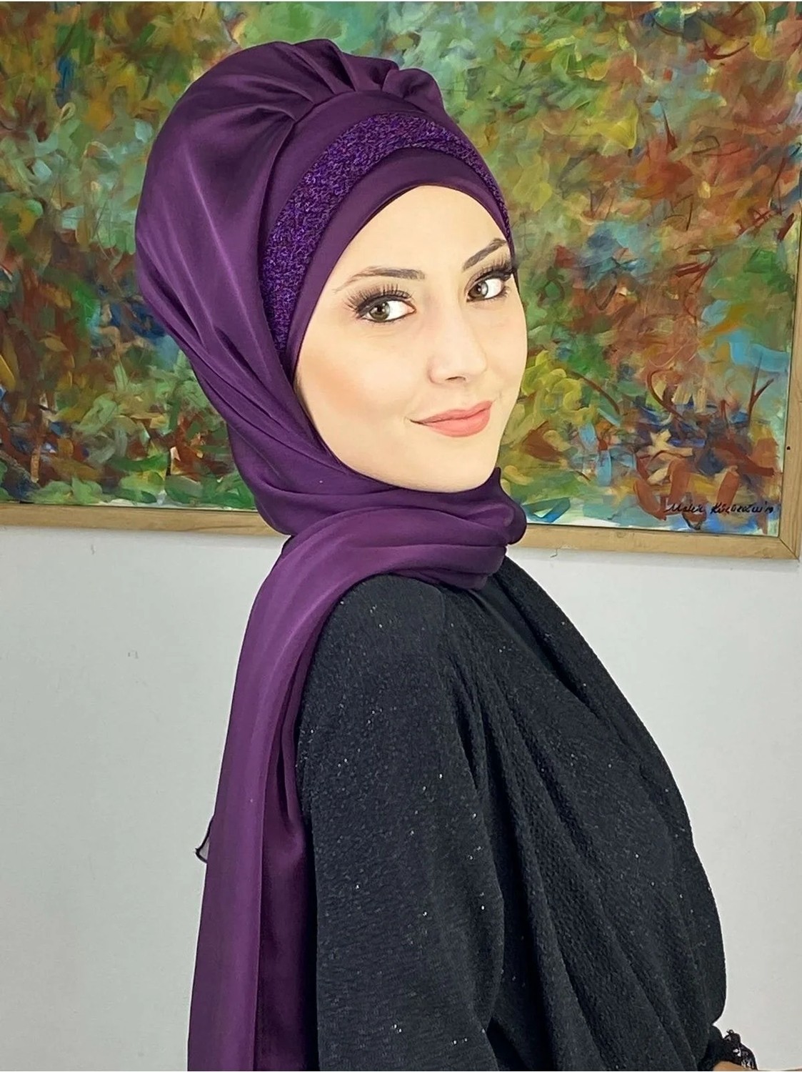 Butik Ambar Topkapı Model Mor Büzgülü Şal görsel 4