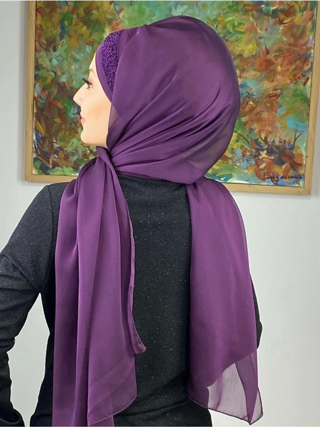 Butik Ambar Topkapı Model Mor Büzgülü Şal görsel 6