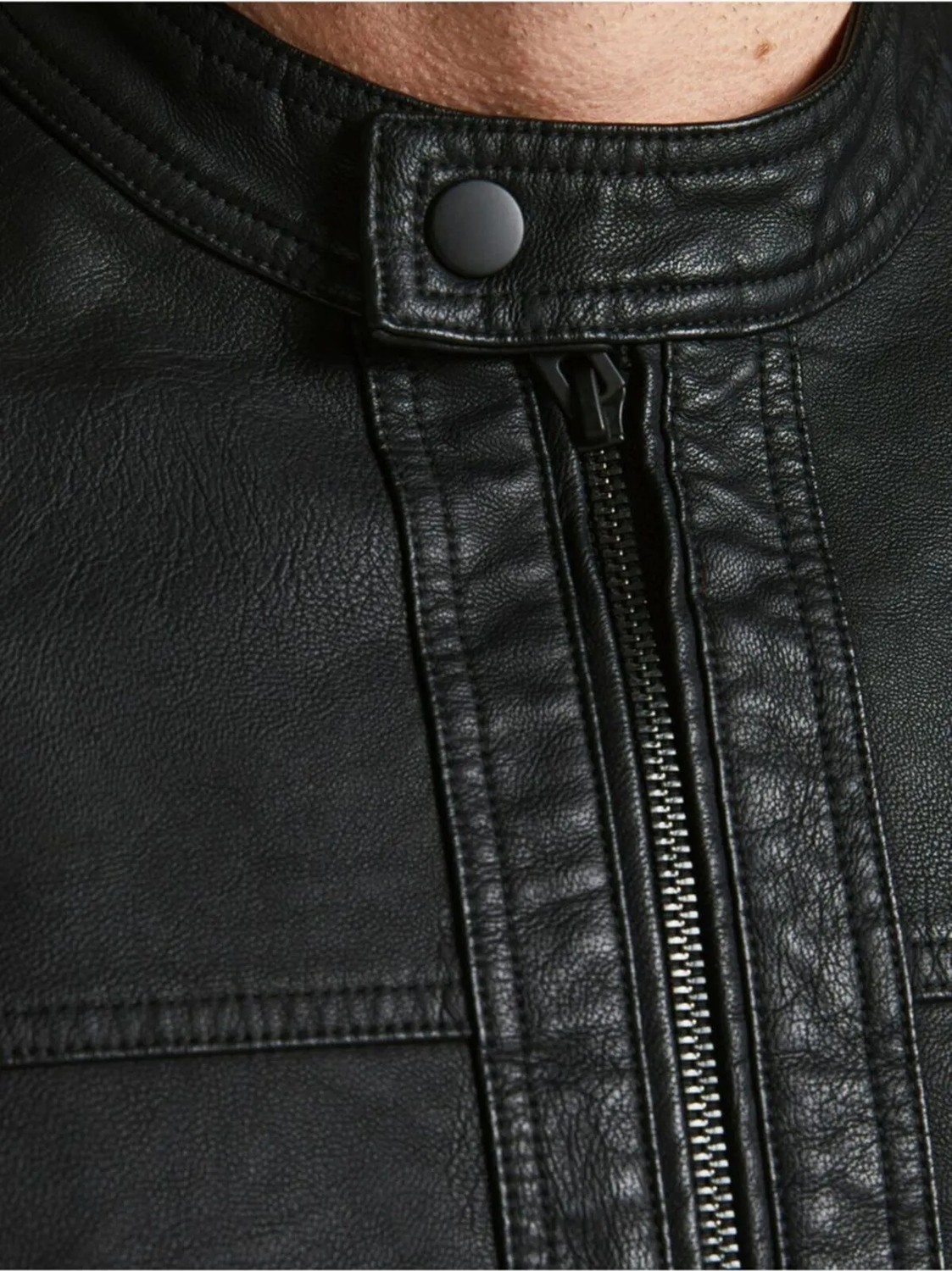 Jack & Jones Jjwarner Erkek PU Deri Mont Siyah Uzun Kol Orta Kalınlık Düz Desenli görsel 8