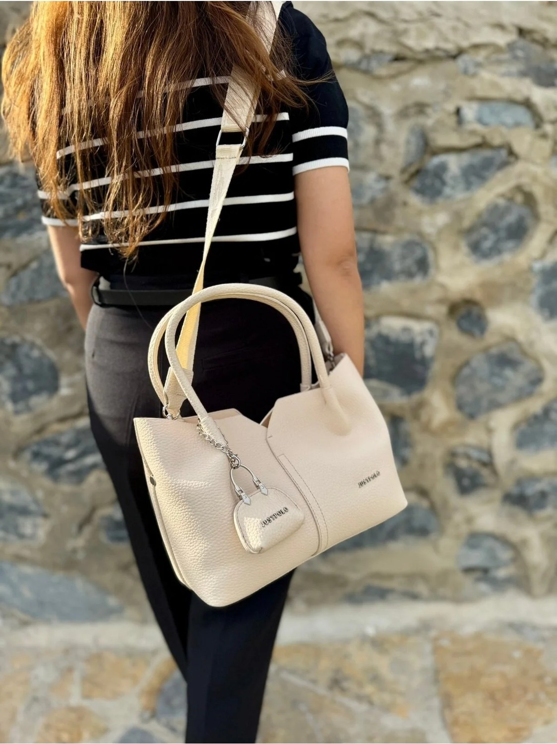 Just Polo Kadın Yumuşak Deri Orta Boy Lüks El & Omuz Çantası Shopper görsel 2