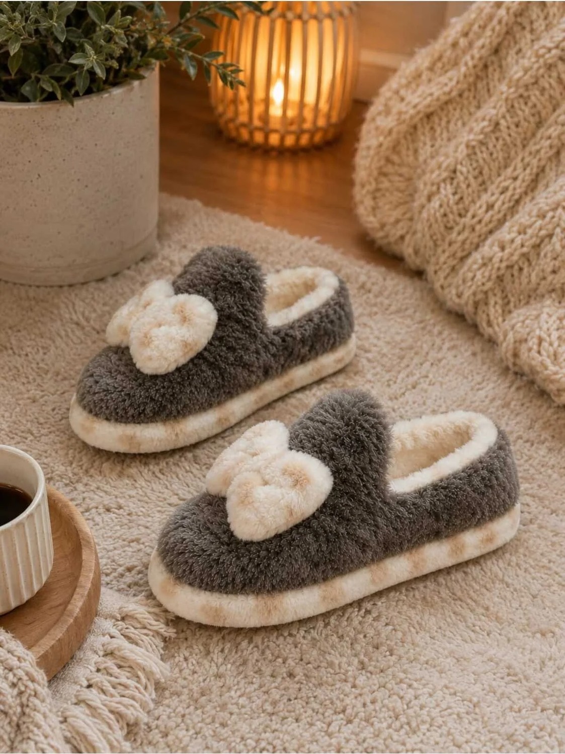 Slipcat Kadın Peluş Ev Pandufu Kaymaz Taban Konforlu ve Sevimli Tasarım Siyah Renk